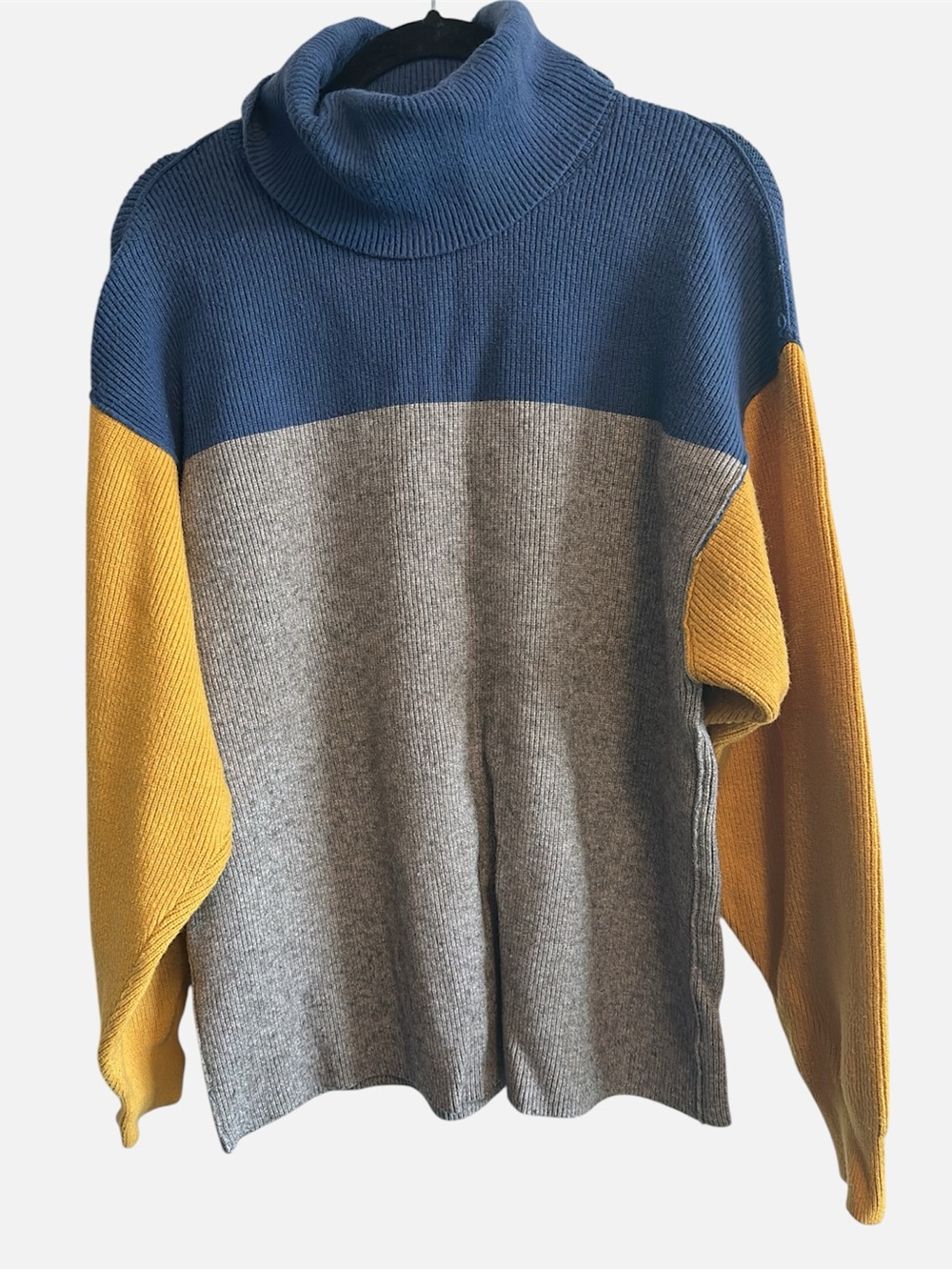 Free People - Medium Women’s Colorblock Turtleneck Sweater - Blue, Gray & Mustar